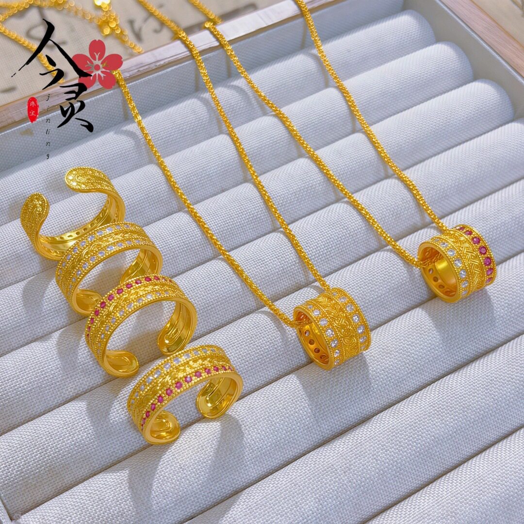 金店同款沙金镶钻腰缠万贯戒指项链闪动蔷薇锁骨链轻奢精致送礼物
