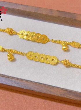 新品古法沙金手链复古宫廷风葫芦五帝币盘缠手链女国潮高级感饰品