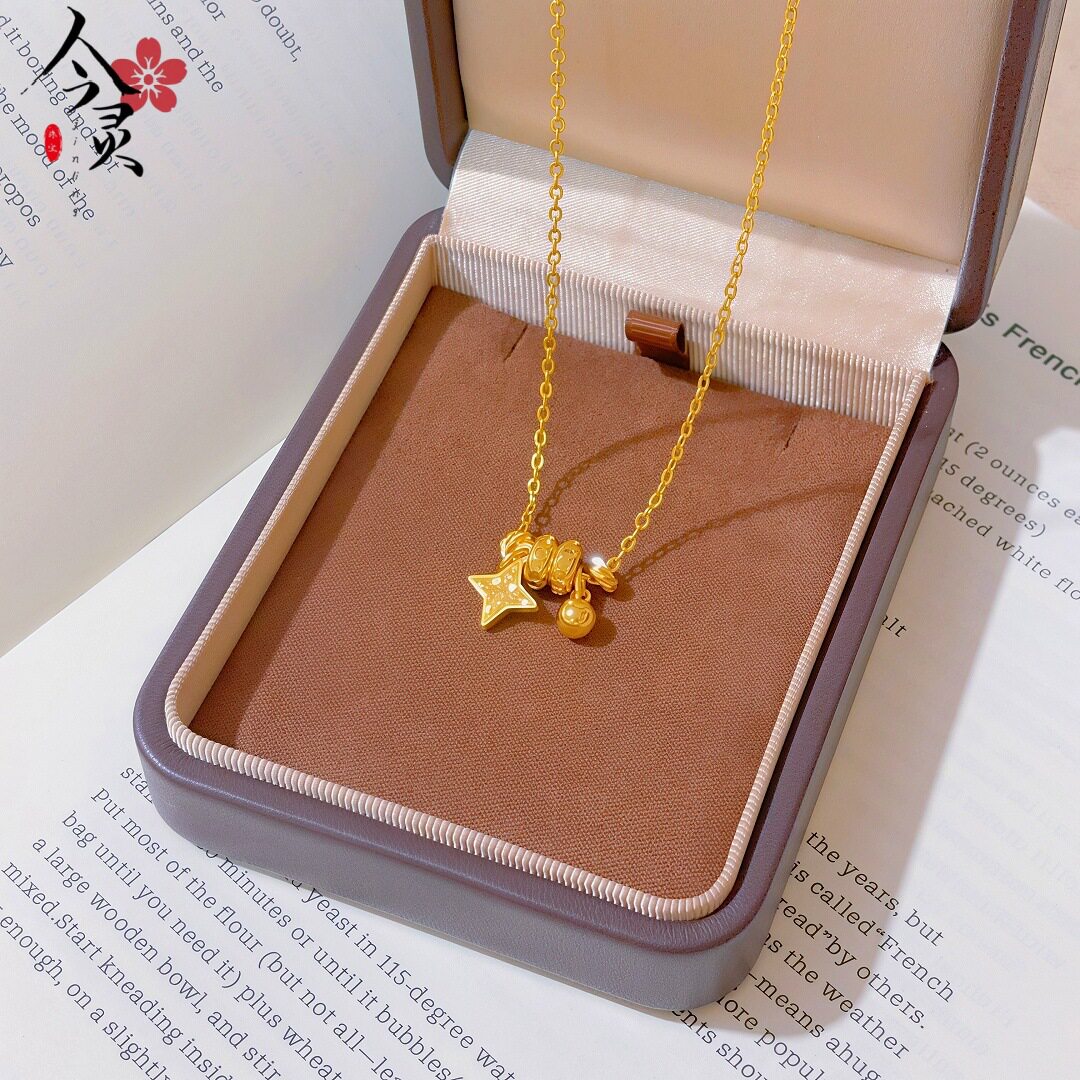 爆闪铜镀金跑环四芒星流苏项链女款小众设计轻奢百搭锁骨链不掉色