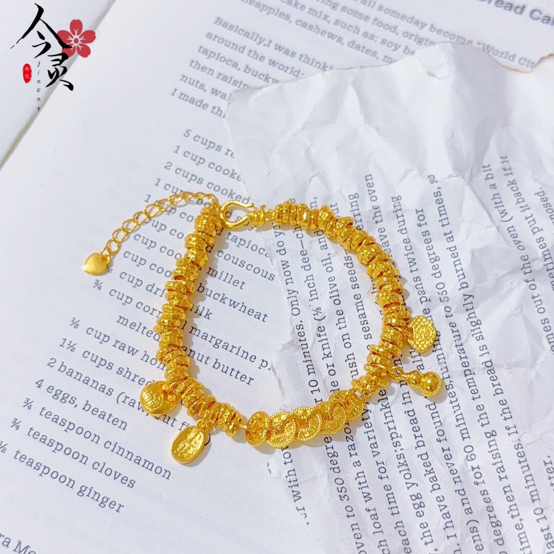 新中式沙金碎冰葫芦五帝钱盘缠手链爆款金色同款高级时尚复古首饰