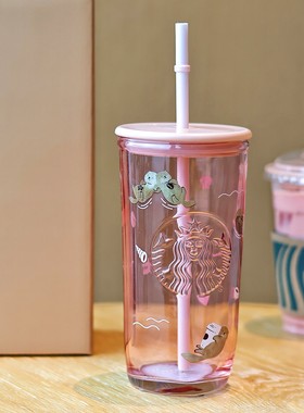 星相伴心型杯底玻璃吸管杯告白小熊爱心水獭喝水杯子三角杯咖啡杯