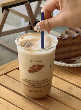 韩国英文字母ins果汁杯牛奶早餐杯牛角包玻璃杯高级感小众咖啡杯