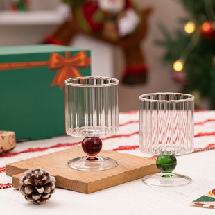 210ml创意复古彩色球形竖纹玻璃杯高硼硅玻璃高脚杯红酒杯香槟杯