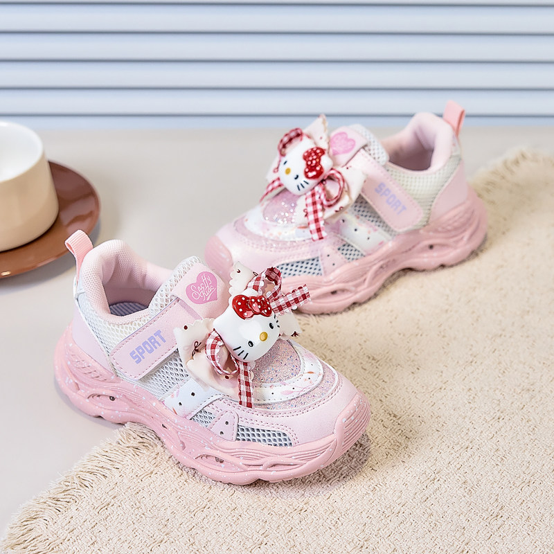 发光女童运动鞋透气2026新款女孩夏季小女孩镂空鞋亮灯女宝单网鞋