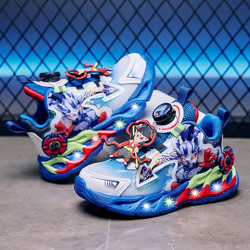 儿童鞋子发光亮灯鞋轻盈老爹鞋网面闪灯男宝旋转纽扣鞋男童小孩鞋,童鞋/婴儿鞋/亲子鞋,运动鞋,淘宝优惠券,粉丝福利购,淘宝优惠卷