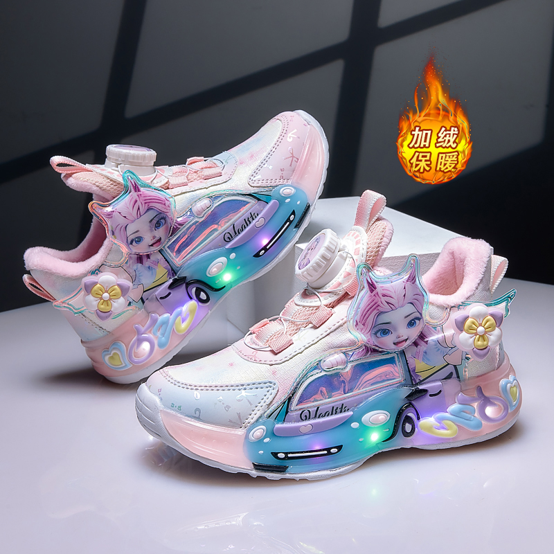 发光女童加绒二棉鞋冬季保暖库洛米亮灯鞋软底小女孩闪灯公主棉鞋
