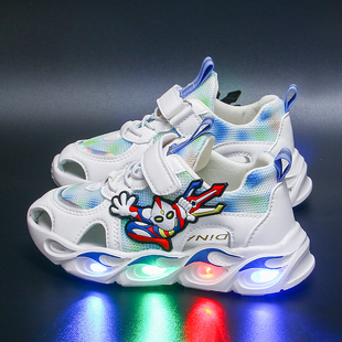 镂空男童运动凉鞋 闪灯夏季 中小童包头护趾凉童 奥星曼童鞋 儿童凉鞋