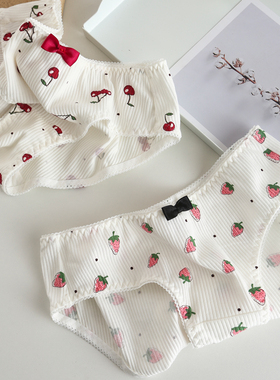 日系螺纹内裤女纯棉 舒适少女棉款透气甜美短裤草莓图案三角裤