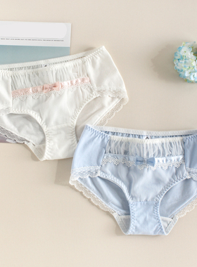 日系少女纯棉内裤女中腰棉质面料舒适透气提臀蕾丝边三角裤