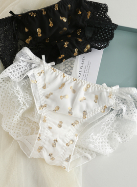 日系蕾丝无痕内裤女舒适少女菠萝蝴蝶结亮晶晶性感三角裤短裤