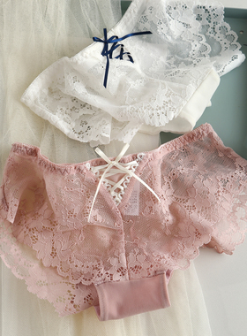 舒适法式少女无痕蕾丝内裤女透气性感蕾丝边柔软丝带三角裤短裤