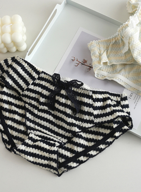日系甜美纯棉条纹内裤女 柔软弹力舒适蝴蝶结少女棉质三角裤