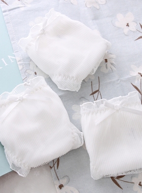 日系白色内裤女可爱少女纯棉裆低腰蕾丝无痕透气三角裤短裤