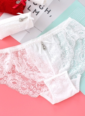 夏季白色蕾丝内裤女日系少女超薄大码低腰女人透明无痕三角裤