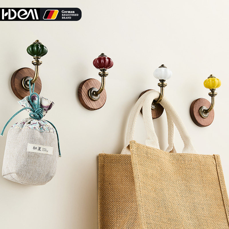 陶瓷实木单个挂衣钩入户门后衣帽钩玄关装饰复古衣服挂钩架免打孔