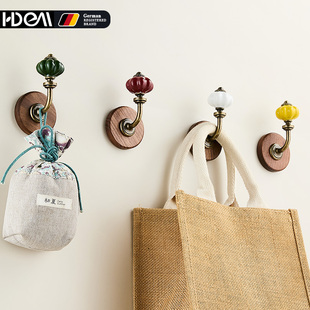 陶瓷实木单个挂衣钩入户门后衣帽钩玄关装饰复古衣服挂钩架免打孔