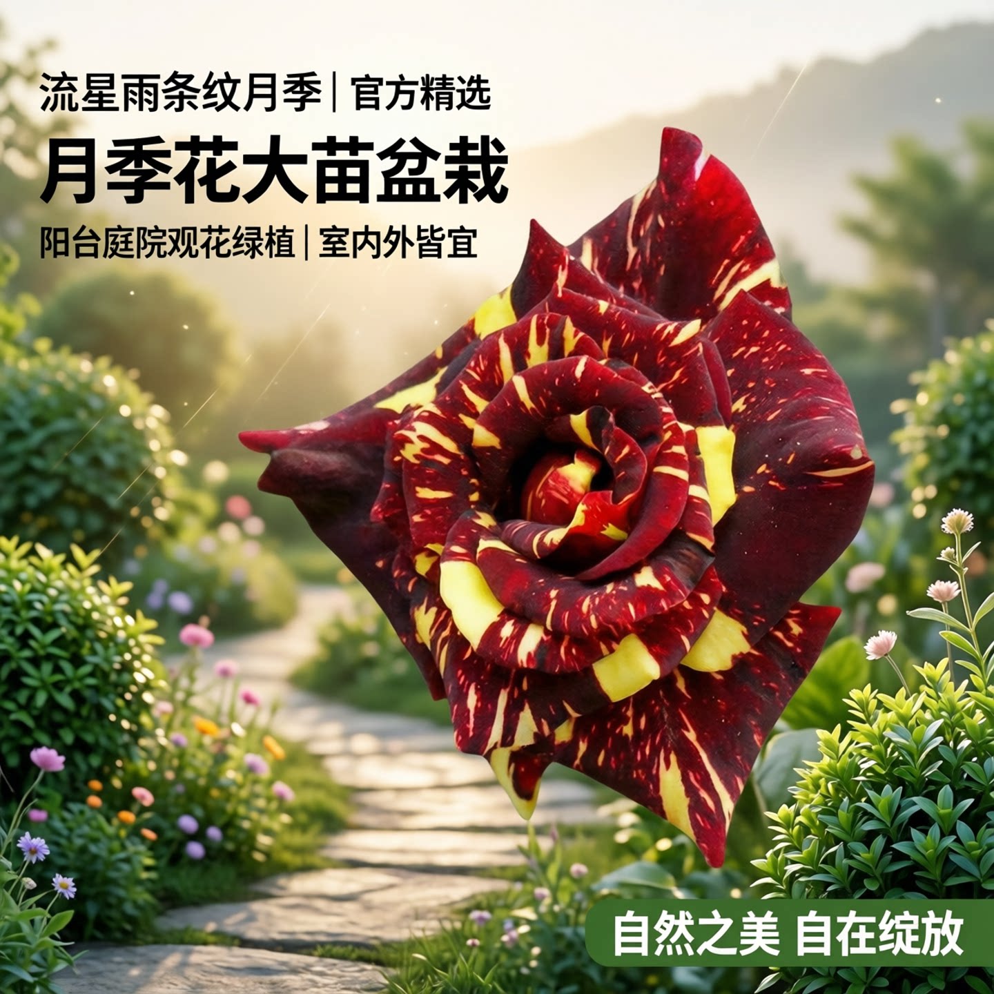 流星雨条纹月季花大苗盆栽阳台庭院玫瑰花室内外观花绿植花卉植物图片