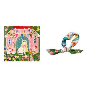 公主猫咪～Flora古灵精怪复古可爱油画趣味少女心小方巾丝巾领巾