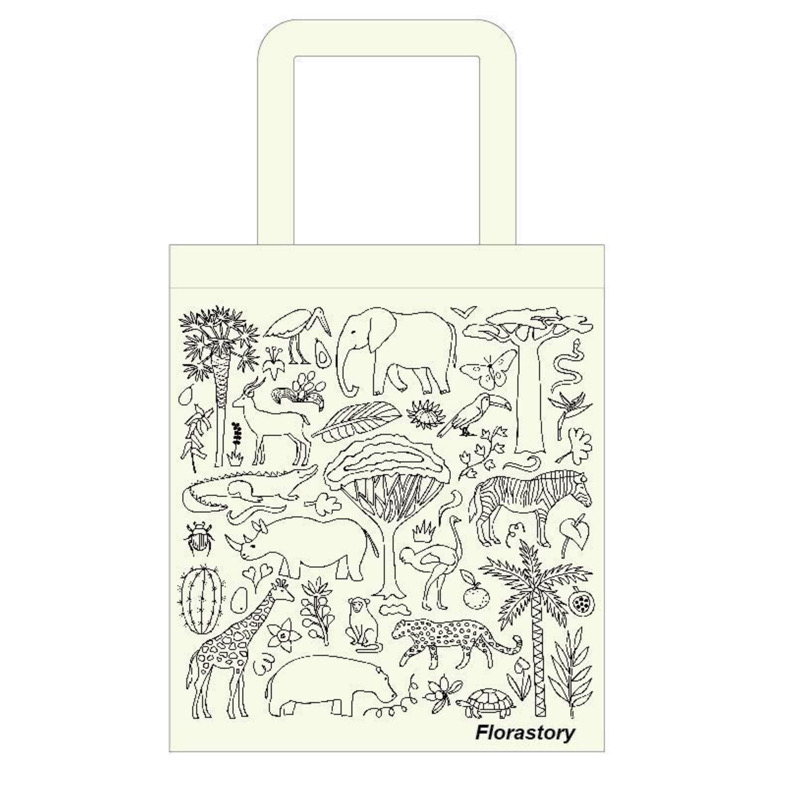 Florastory限定原创设计简笔线涂鸦保护动物世界主题单肩帆布包