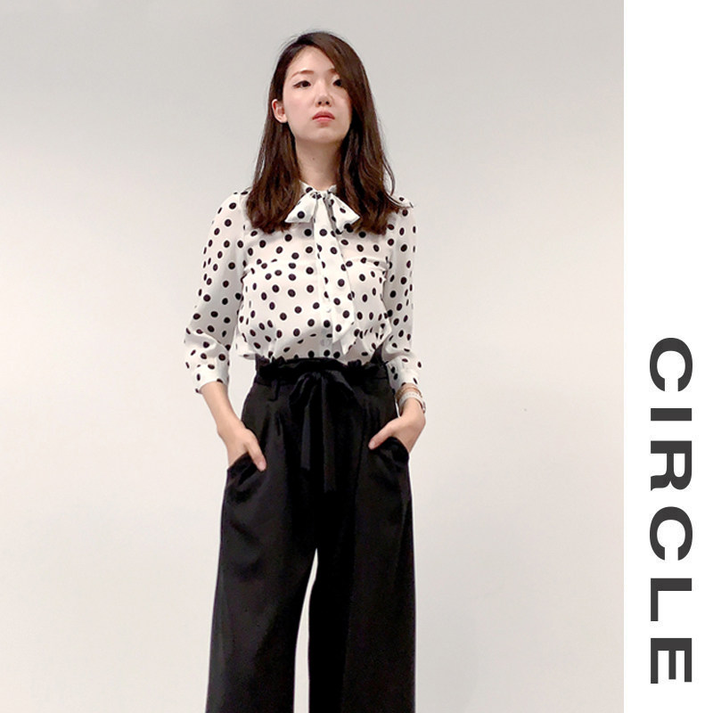 circle春秋新款圆点百搭上衣韩版时尚七分袖圆领衬衫女C19S388S1