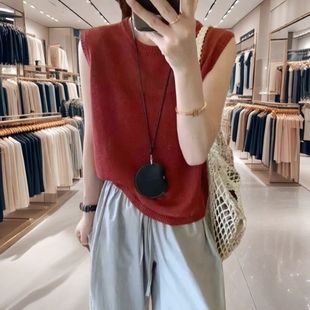 薄款冰丝针织无袖背心马甲夏季2024新款高级感冰丝短款小飞袖上衣
