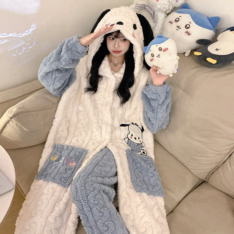 珊瑚绒睡袍女冬季加厚绒卡通套装