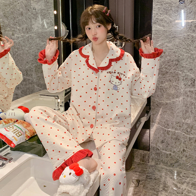 睡衣女秋冬季长袖空气棉夹层卡通