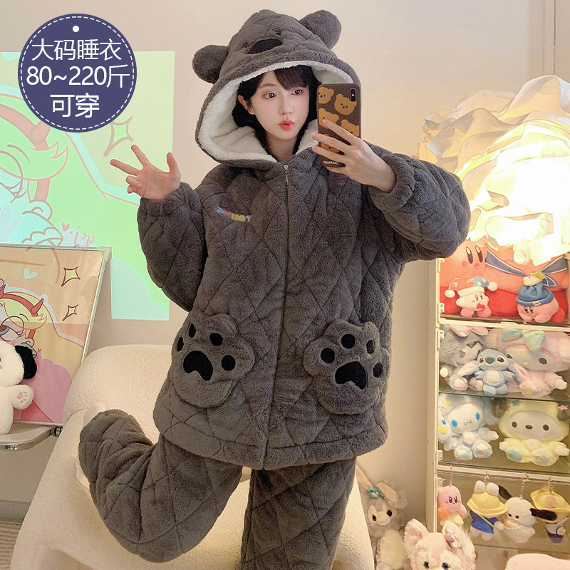 珊瑚绒睡衣女秋冬季三层夹棉加厚绒加大码胖MM拉链连帽家居服套装,女士内衣/男士内衣/家居服,睡衣/家居服套装,淘宝优惠券,粉丝福利购,淘宝优惠卷