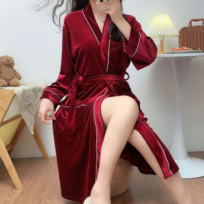 睡袍女秋冬季金丝绒长袖浴衣浴袍