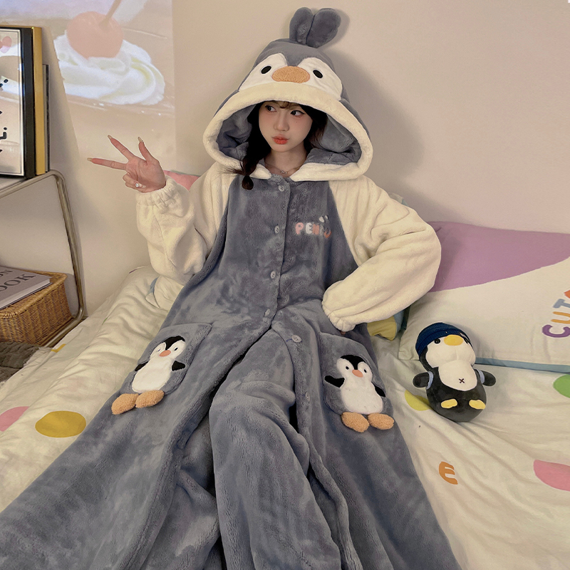 珊瑚绒睡衣女冬季加厚绒睡袍套装