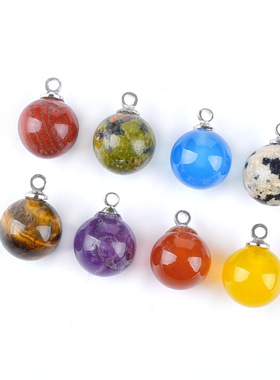 10mm天然石头圆球吊坠手工diy耳饰手链项链水晶圆形散珠饰品配件