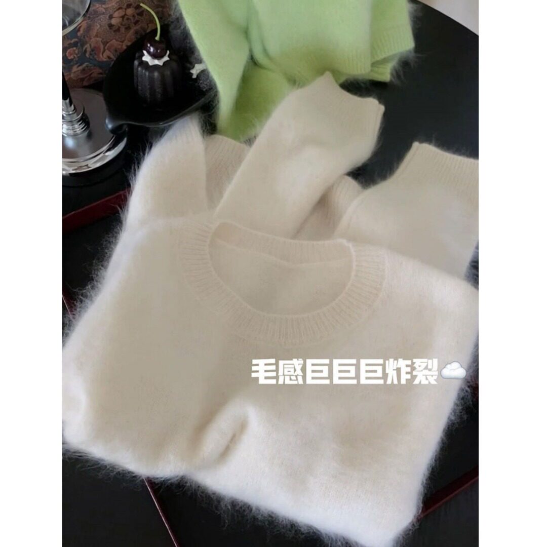奶fufu超好看白色软糯马海毛套头毛衣女秋冬高级感保暖针织衫上衣