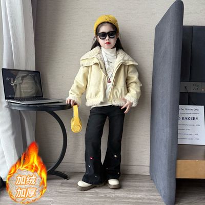 女童冬季洋气加厚皮毛一体羊驼绒毛毛衣外套中大童加绒加厚外套