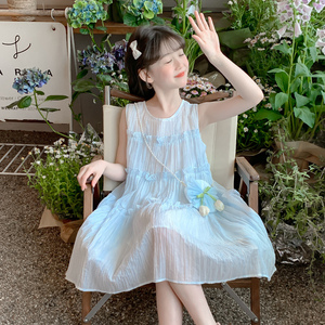 女童连衣裙夏款2025新款洋气大童夏装女孩背心裙子儿童公主裙夏季