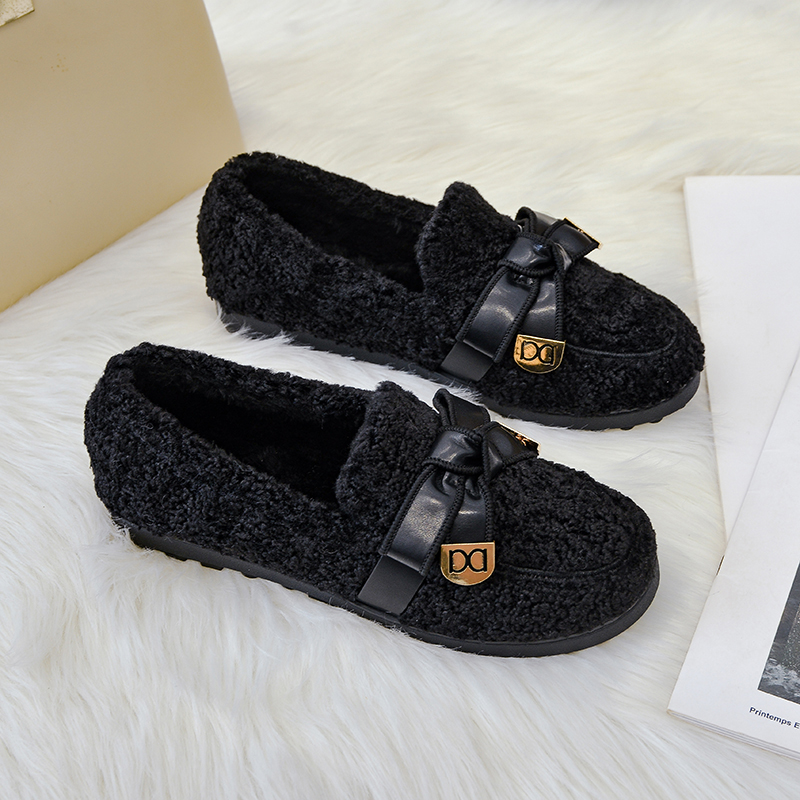 毛毛鞋女外穿保暖加绒棉鞋豆豆鞋