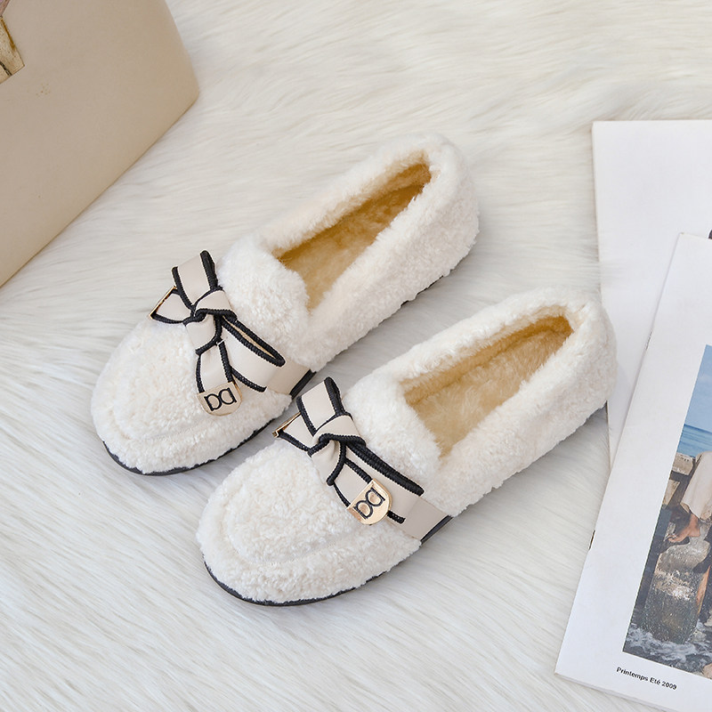 毛毛鞋女冬外穿2025新款加绒厚底棉鞋网红蝴蝶结单鞋羊羔毛豆豆鞋,女鞋,深口单鞋,淘宝优惠券,粉丝福利购,淘宝优惠卷