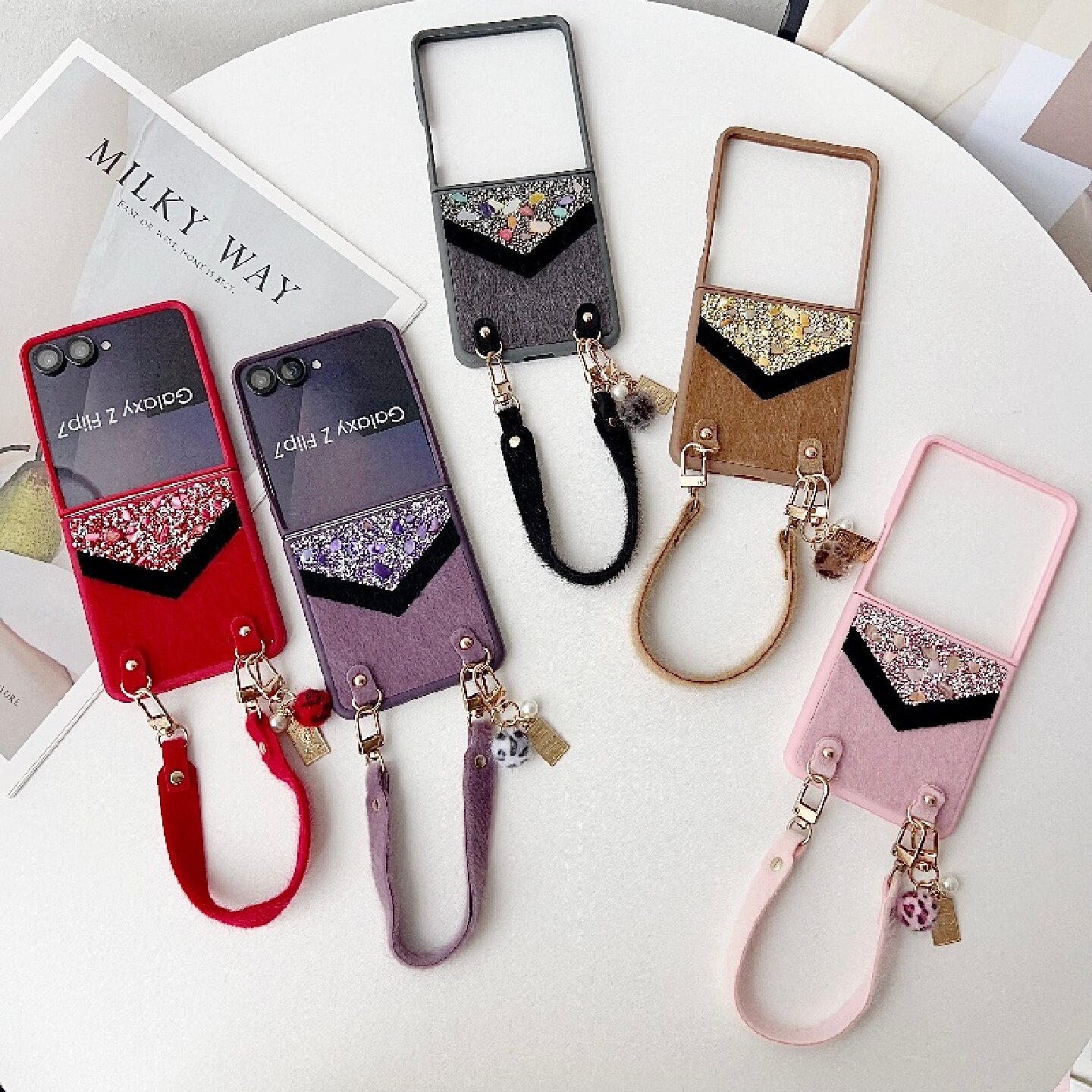 KUAIJIEWEI时尚石头钻拼接适用三星Z Flip7手机壳防