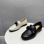 2025春季 牛皮女单鞋 真皮女鞋 蝴蝶结英伦软底低跟方跟圆头乐福鞋