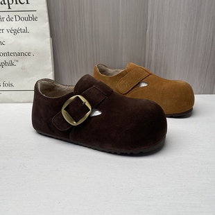 内增高防滑女棉鞋 实拍2025秋冬款 真皮牛皮森系加绒保暖女勃肯鞋