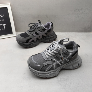 百搭休闲运动女生棉鞋 实拍2025秋冬款 厚底增高加绒保暖系带老爹鞋