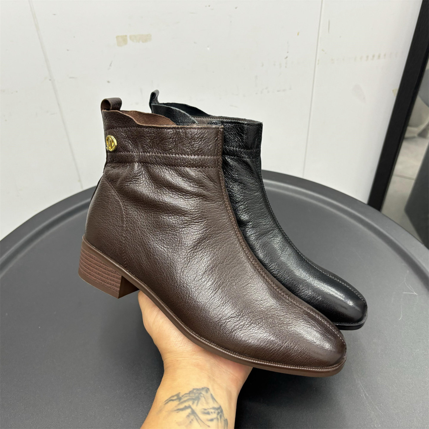 实拍2025秋冬款真皮羊皮短靴女切尔西靴粗低跟时装靴工作通勤加绒,女鞋,时装靴,淘宝优惠券,粉丝福利购,淘宝优惠卷