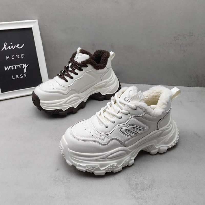 真皮厚底增高加绒保暖老爹鞋