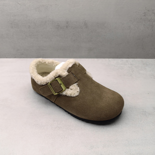 女棉鞋 真皮防滑一脚蹬懒人加绒保暖勃肯鞋 2025冬款 实拍清仓特价