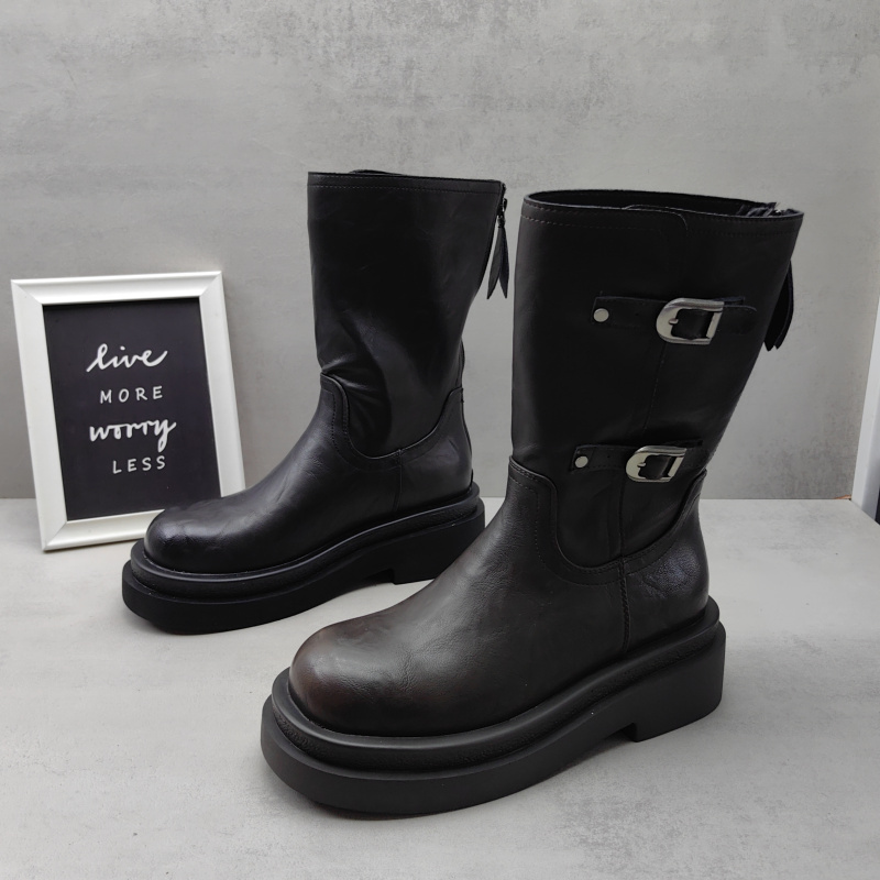 无注册商标圆头厚底骑士靴