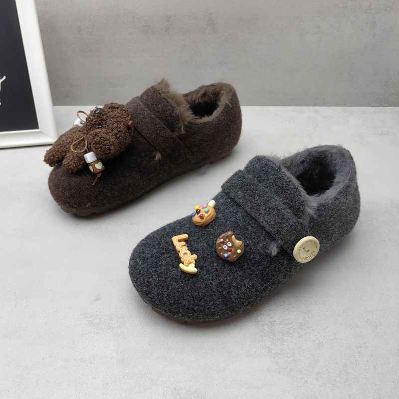 冬季加绒保暖毛绒面勃肯平底女鞋