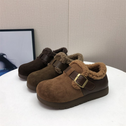 冬季加绒毛绒勃肯女棉鞋保暖舒适