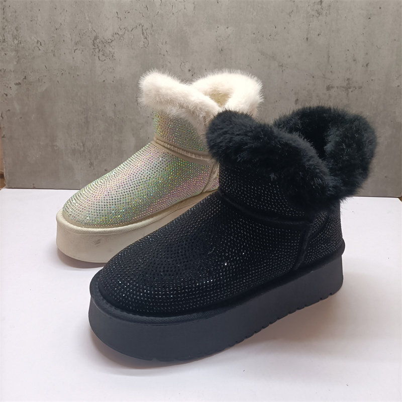 实拍2025秋冬款绒面水钻加绒保暖女雪地靴厚底增高防滑短靴棉靴,女鞋,时尚雪地靴,淘宝优惠券,粉丝福利购,淘宝优惠卷