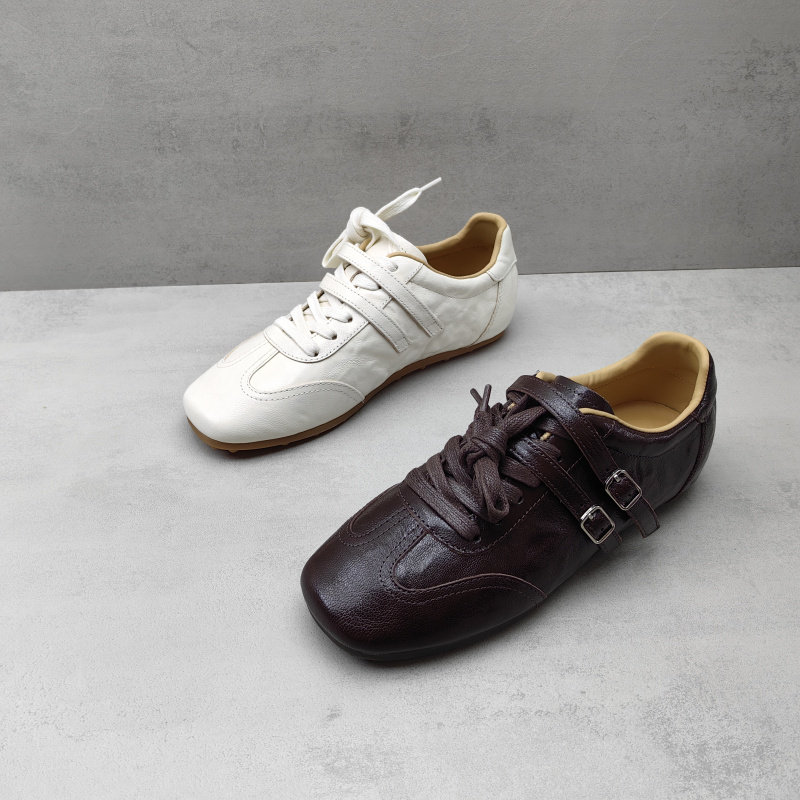 2026春款真皮软底德训鞋女百搭休闲平底系带双扣装饰扣女单鞋,女鞋,德训鞋,淘宝优惠券,粉丝福利购,淘宝优惠卷