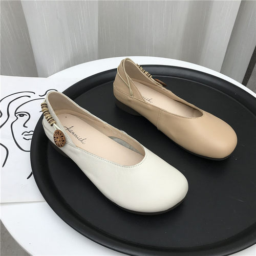 圆头平底船鞋瓢鞋牛皮女单鞋