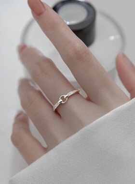 s925银针圆形几何个性开口戒指女